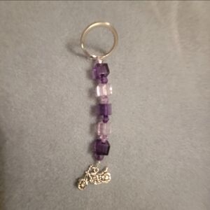 Silver and Purple Beaded KeyChain with Motorcycle Charm